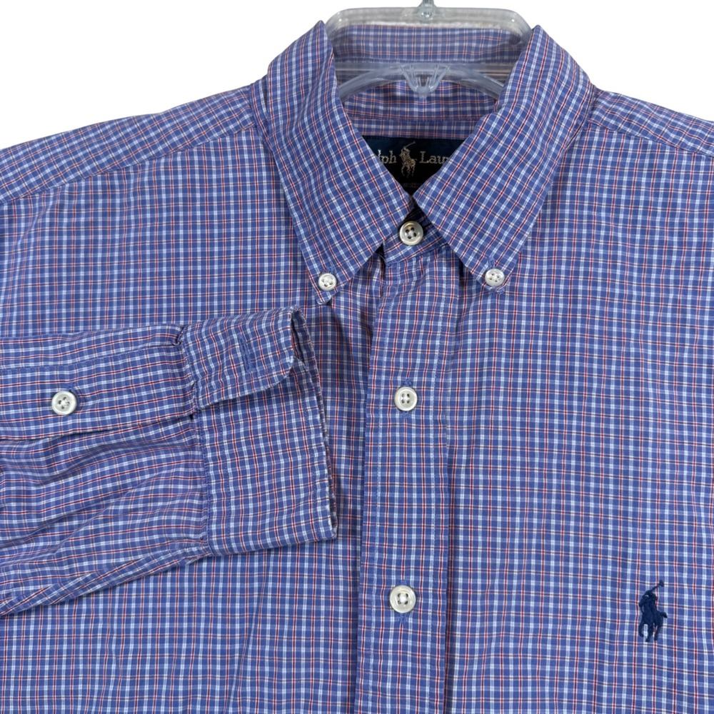 Ralph Lauren Button Down Shirt Mens Large Plaid Blake 2-Ply Cotton Long Sleeve